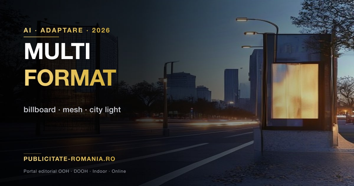 Adaptare automata cu AI a unui creativ unic pentru multiple formate OOH — billboard, mesh, city light si DOOH cu proportii diferite