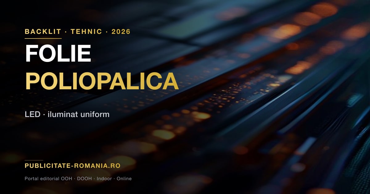 Detaliu macro al unei folii poliopalice iluminate din interior cu benzi LED — material specific backlit-urilor pentru difuzia uniforma a luminii