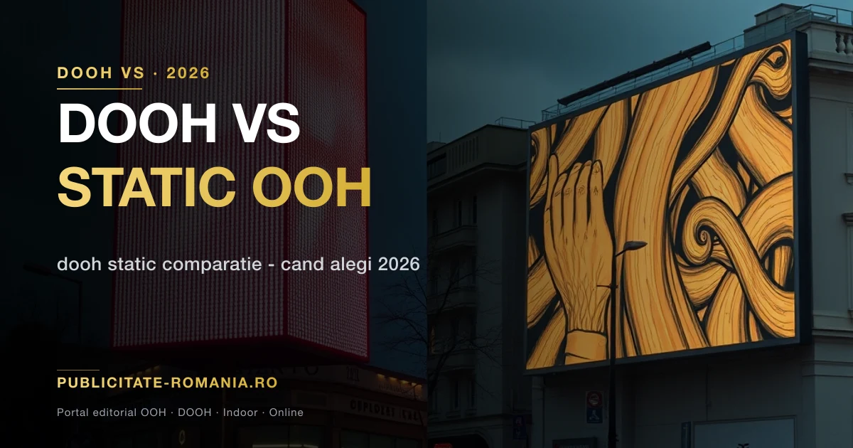Panou digital DOOH alaturi de afisaj static OOH pe o strada urbana din Romania
