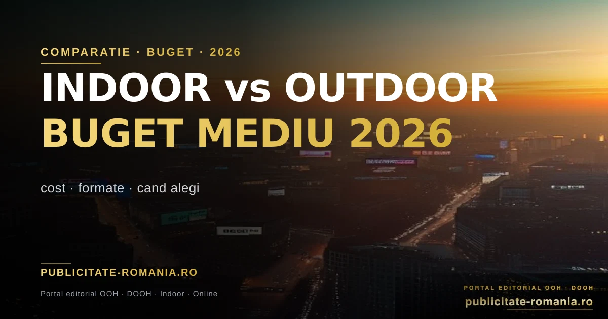 Comparatie publicitate indoor si outdoor Romania 2026 formate si bugete